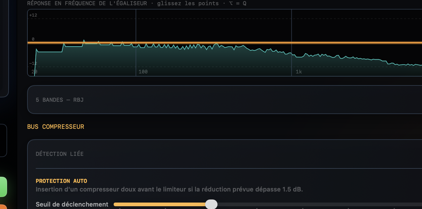 Close-up of the Conform LUFS equaliser and mastering chain